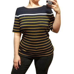 Tommy Hilfiger Womens Navy Gold Striped Shirt Size Large
